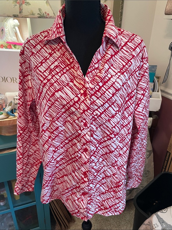 Chico's Tops - Womens Chico  Red & White Patterned Button-Up Shirt